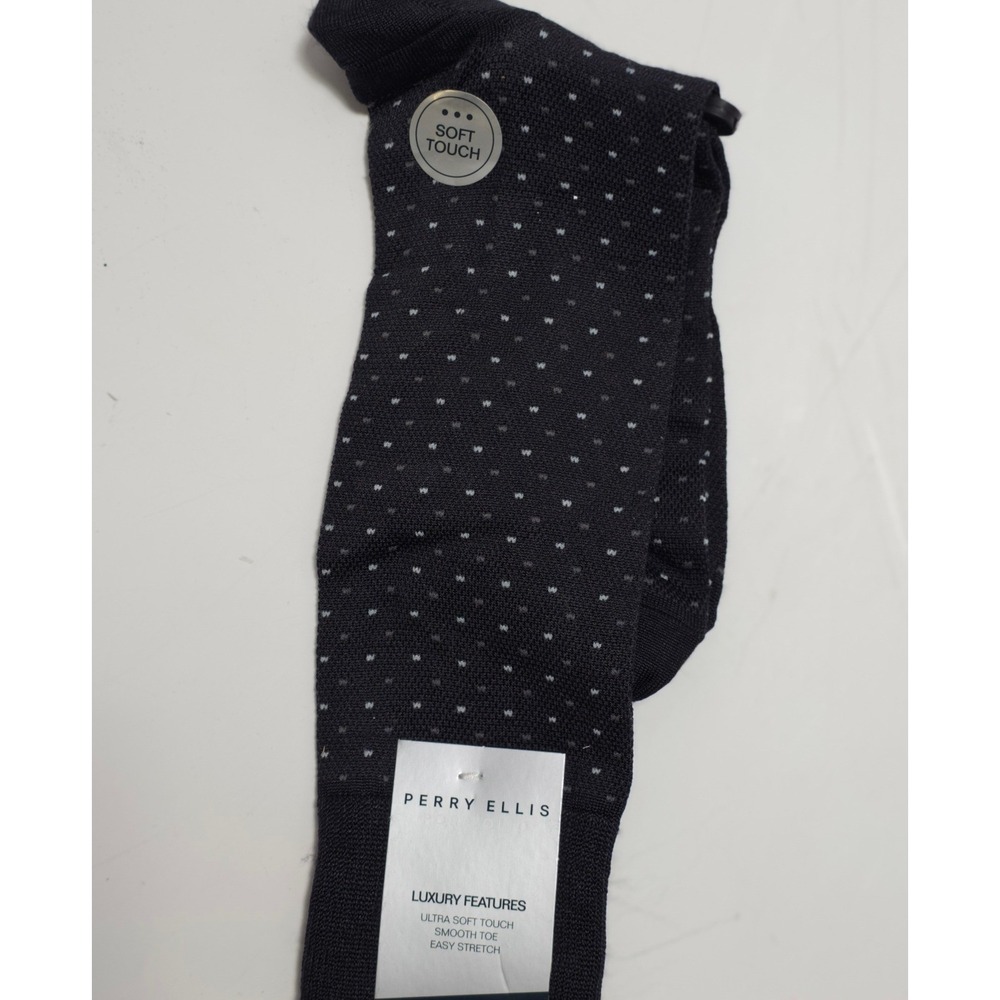 Perry Ellis Portfolio Dress Socks Mens 7-12 Black Micro Dot Nylon NWT